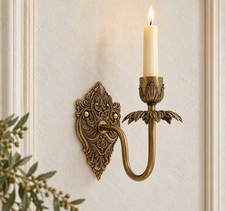 1 Antique Brass Ornate Candle Wall Sconce VTG Sty Metal Sconce Hollywood Regency picture