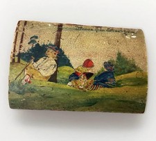 Antique Swedish Hand Painted Wooden Trinket Box w/ Keyhole Vintage Folk Souvenir picture