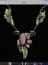 Pink Conch Snake & Feather Necklace | 925 Sterling Silver E357 picture