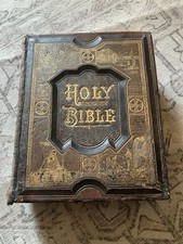 ANTIQUE VICTORIAN GILDED LEATHER BIBLE 1895 ILLUSTRATED W/ FAMILY HISTORY picture