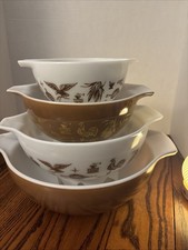 Pyrex Early American Cinderella Set Of 4 Nesting Bowls 441,442,443,444 EUC picture