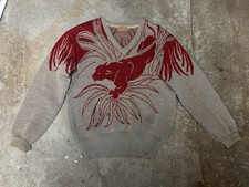 VTG 1940s/50s Jantzen Men's Red/Tan Sweater With Panther Knit Wool Size 40 picture