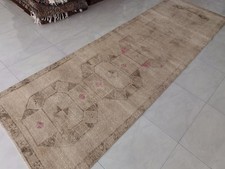 Muted Beige Oushak Wool Rug 4x12 Extra Long Vintage Runner Pink Distressed picture