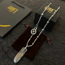 Goro's Takahashi Skull Feather Pendant Necklace Vintage Silver Chain Unisex Jewe picture