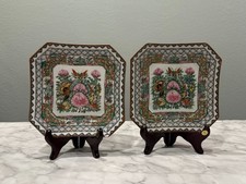 Pair of Vintage Chinese Export Hand-painted Famille Rose Porcelain Square Plates picture