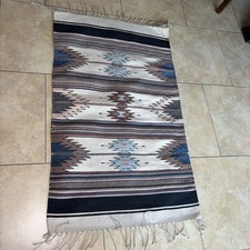 Vintage Handwoven Mexican Zapotec Wool Rug Southwestern Geometric Tapestry 51x30 picture
