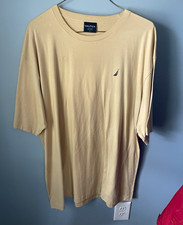 Nautica Men's Beige Crew Neck Short Sleeve Logo T-Shirt XL Cotton Knit picture