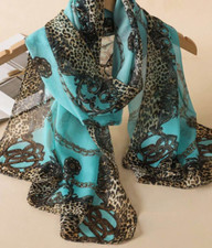 Leopard Animal Print Scarf Turquoise  Brown Black  Pattern picture