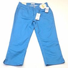 Curve Appeal Women's Blue Solid Capri Pants Cotton Twill Mid Rise Pockets picture