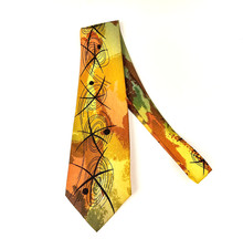Vintage Silk Tie Abstract Spider Web Yellow Orange 4.25