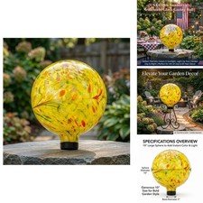 10 Inch Yellow Glass Gazing Ball Garden Ornament Hand Blown Swirled - A Ting picture