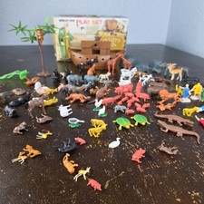 Vintage Noah's Ark Miniature Play Set w/ Family, Domestic & Wild Animals Tree picture