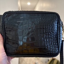 Quince Italian Leather Black crocodile print crossbody bag with gold hardware picture