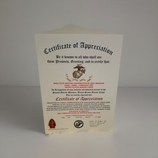 U.S. MARINE CORPS / 2ND MARINE DIVISION - CERTIFICATE OF APPRECIATION picture