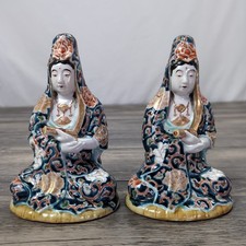 2 Antique Japanese Kutani Porcelain Statue Doll of Goddess Kannon Guanyin Japan picture