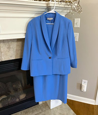 Kasper Women’s Plus 18 Blue 2-Piece Solid Skirt Suit Shawl Lapel picture