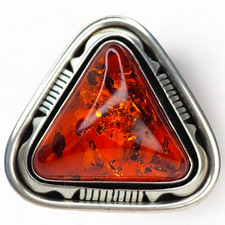 Outstanding Native American Navajo Signed Large Sterling Silver Amber Ring SZ 7 picture