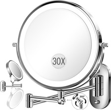 9'' 30X/1X Wall Mounted Height Adjustable Lighted Magnifying Makeup Mirror picture