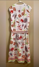 Talbots Underwater World Set Poplin Flare Skirt & Knit Shell Top Size S Coastal picture