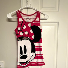 Disney Minnie Mouse Pink/White Striped Tagless Fitted Tank Top Girls S JT2601 picture