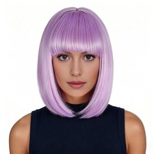 Bob Wig Straight Shoulder Length Hair with Bangs for Women Cosplay Girl Synthe.. picture