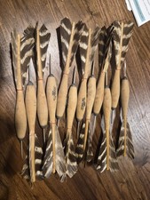 Vintage Apex Official No 2 Wooden Darts Turkey Feather Flights Steel picture