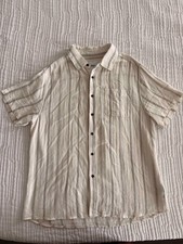 Katin Men's Collared Button Up Shirt Blue/Cream Striped Size L Cotton/Linen picture