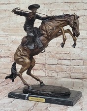 LARGE Frederick Remington Bronze Sculpture Bronco Buster on Marble Stand Decor picture