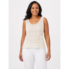 Ultra Pink Ivory Crochet Lace Sleeveless Top Size Large Boho picture