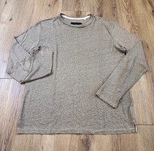 AllSaints Men's XL Gray Cotton Jersey Long Sleeve Crew Neck T-Shirt Side Split picture