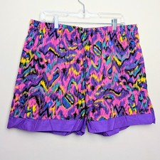 Vintage Pacific Bay Surf Muscle Shorts Crazy 90s Neon Geometric Weightlifting picture