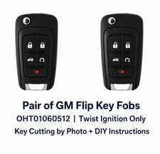 Pair GM Flip Key OHT01060512 Uncut + DIY Instructions + Key Cut by Photo picture