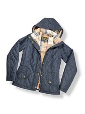 Barbour Millfire Hooded Quilted Womens Jacket Navy Blue/Hessian US Size 6 picture