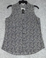 Express Portifino Blouse Womens Small Black White Leaf Button Up Sleeveless NEW picture