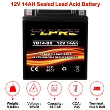 FLPRO YB14-BS AGM Battery 12V 14Ah Sealed Replace YTX14AH-BS YB14A-A2 NEW picture