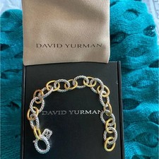 David Yurman Oval Link Chain Bracelet Sterling Silver w/ 18K Gold sz M picture