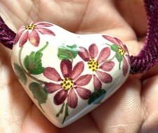 1970's Ceramic Floral Choker Necklace Signed Kim 14.5