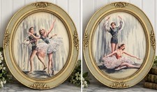 Vintage Andrew Kolb & Son Ballet Dancer Art Pair 16.5” 3D Fabric Oval Frames picture