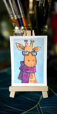 ACEO OG Watercolor–Giraffe, But Make It Fall-Fall Folks #014 OOAK Signed 2.5x3.5 picture