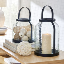 Better Homes & Gardens Black Metal Hammered Glass Candleholder Lantern picture