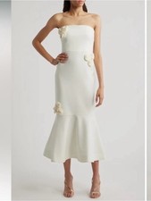 NWT Likely Ilene Strapless Mermaid Midi Dress White Rosette Sz 8 picture