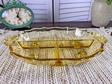 Vintage Fostoria Baroque Topaz 3-Part Handled Relish Dish – 1937–1943 picture