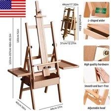 Large Wood H-Frame Easel with Storage Drawer and Palette, Foldable Art Painting picture