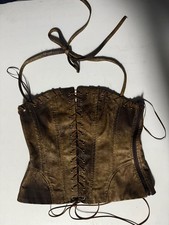 Windsor Brown Faux Leather Lace-Up Halter Corset Top Size S picture