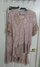 SPENCER ALEXIS Vintage 2 pc. Top Skirt Romantic Roses Hobo Lacy Pink Large picture