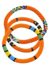 Set of 3 Handmade Glass Seed Bead Beaded Multi Color Stackable Crochet Bracelets picture
