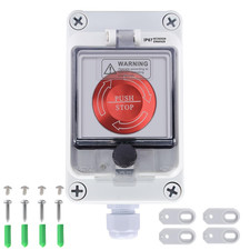 Emergency Stop Button with Box 10 Amp 22Mm Latching Push Button Switch, Aluminum picture