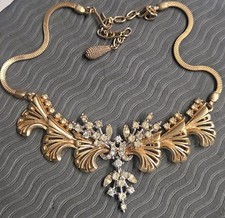 Vintage Pennino Necklace Marquis Rhinestones Gold Tone Ginko Fan Shape MCM picture