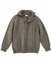 Mens Vintage 1960’s Chunky Handknit Band Made Collared Crunchy Sweater M L Green picture