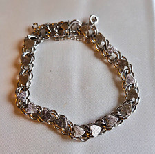Vintage Charm Bracelet Chain, Sterling Silver Adorned with Hearts picture